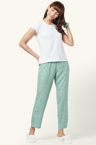 green printed full length mid rise sleepwear women comfort fit pyjamas
