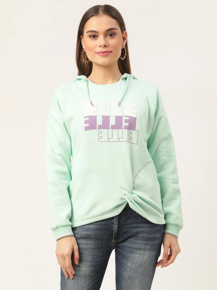 green printed hooded sweatshirt