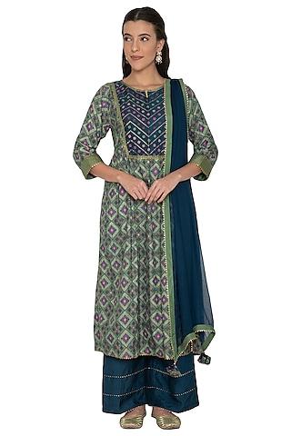 green printed kurta set for girls