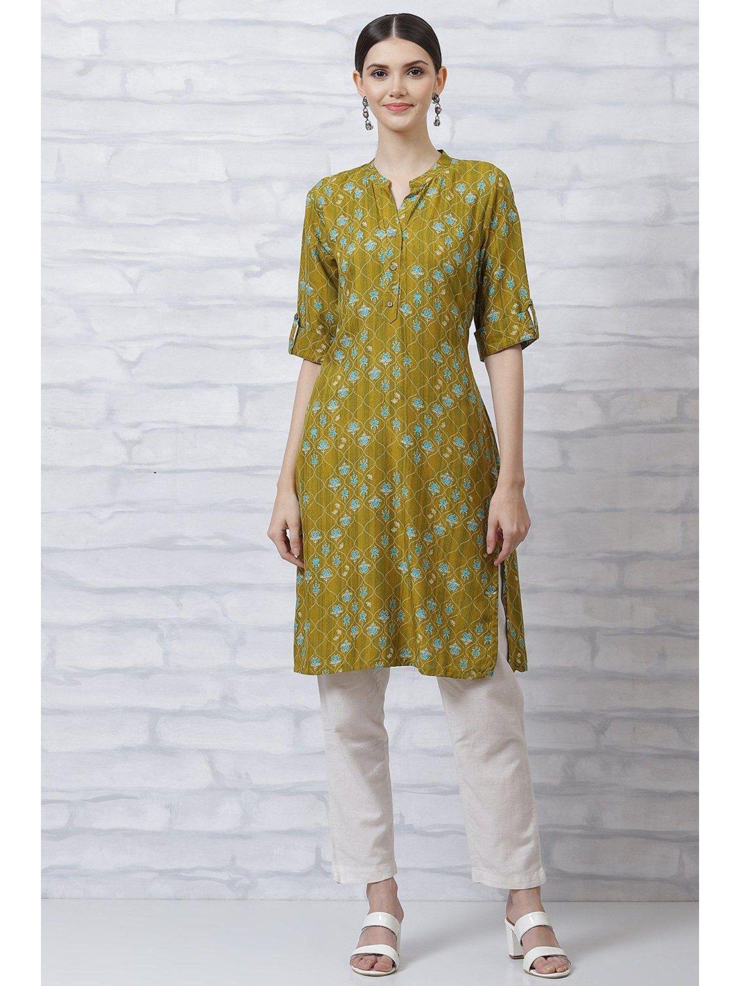 green printed kurta