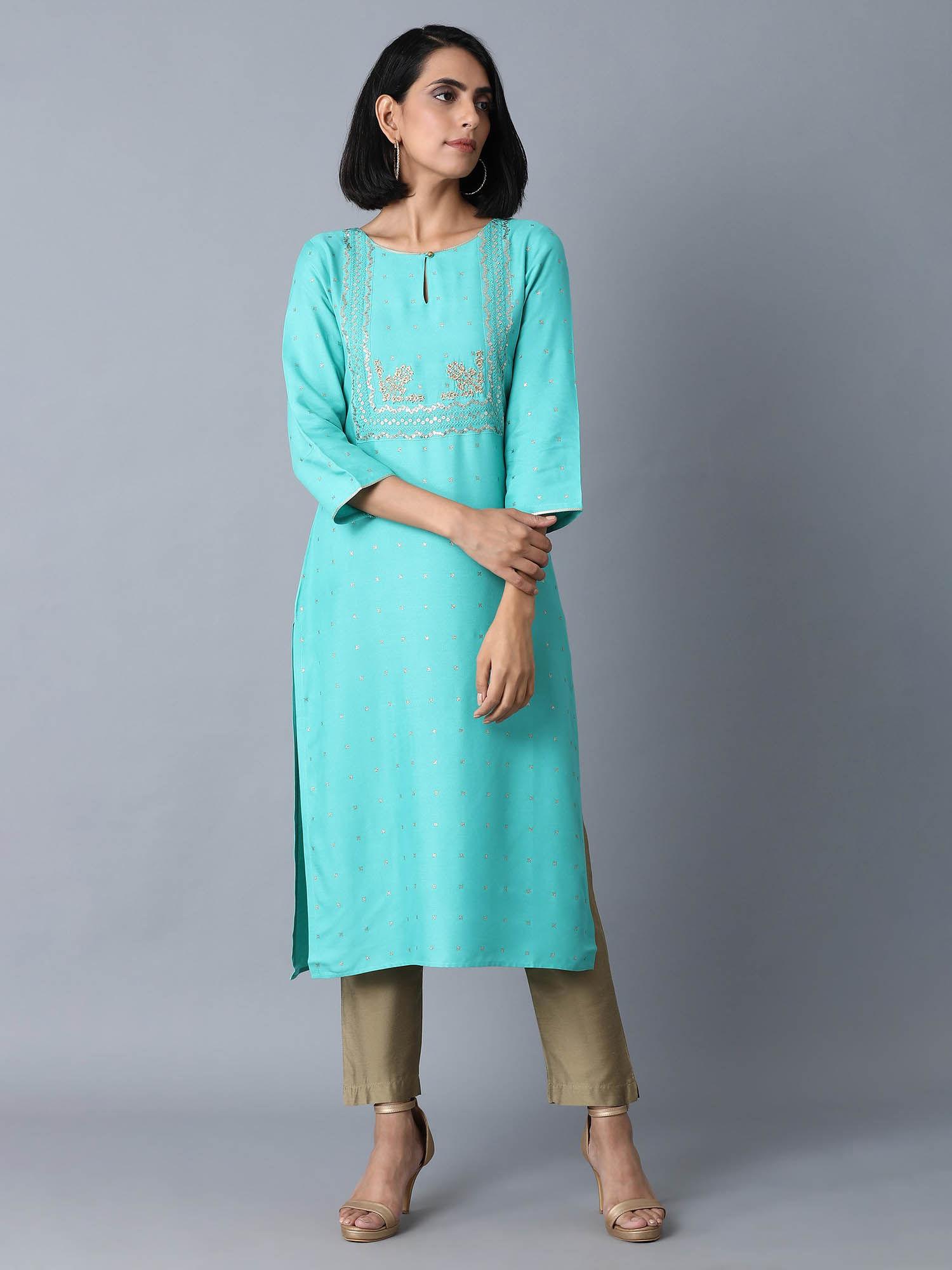 green printed kurta