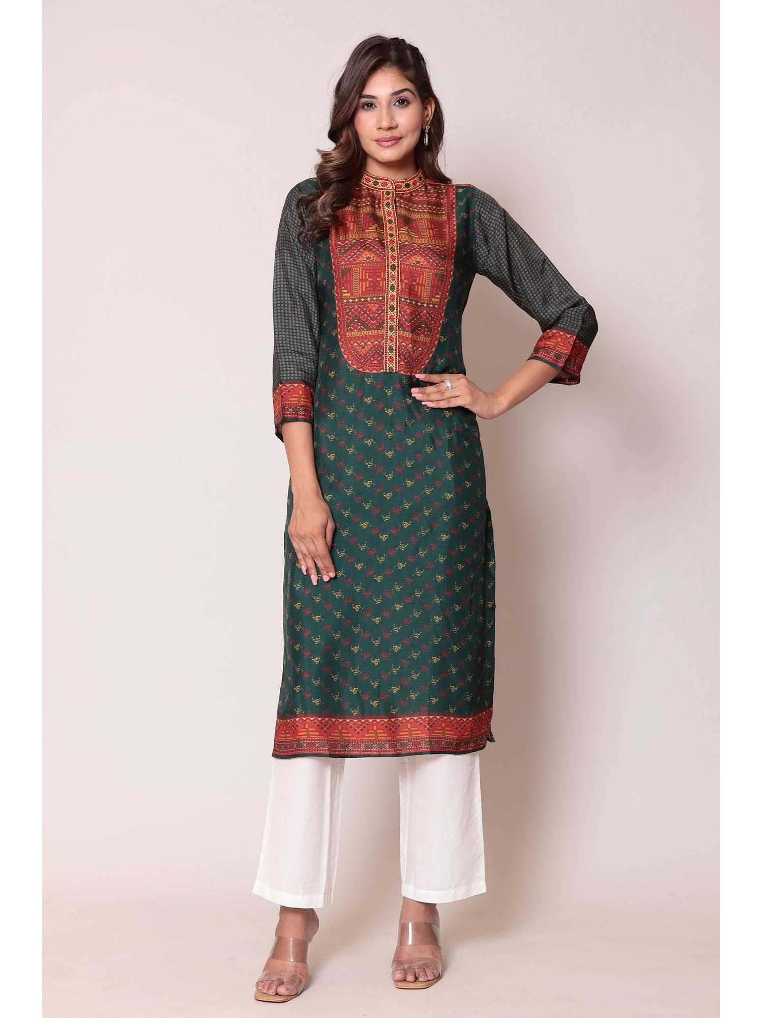 green printed kurta