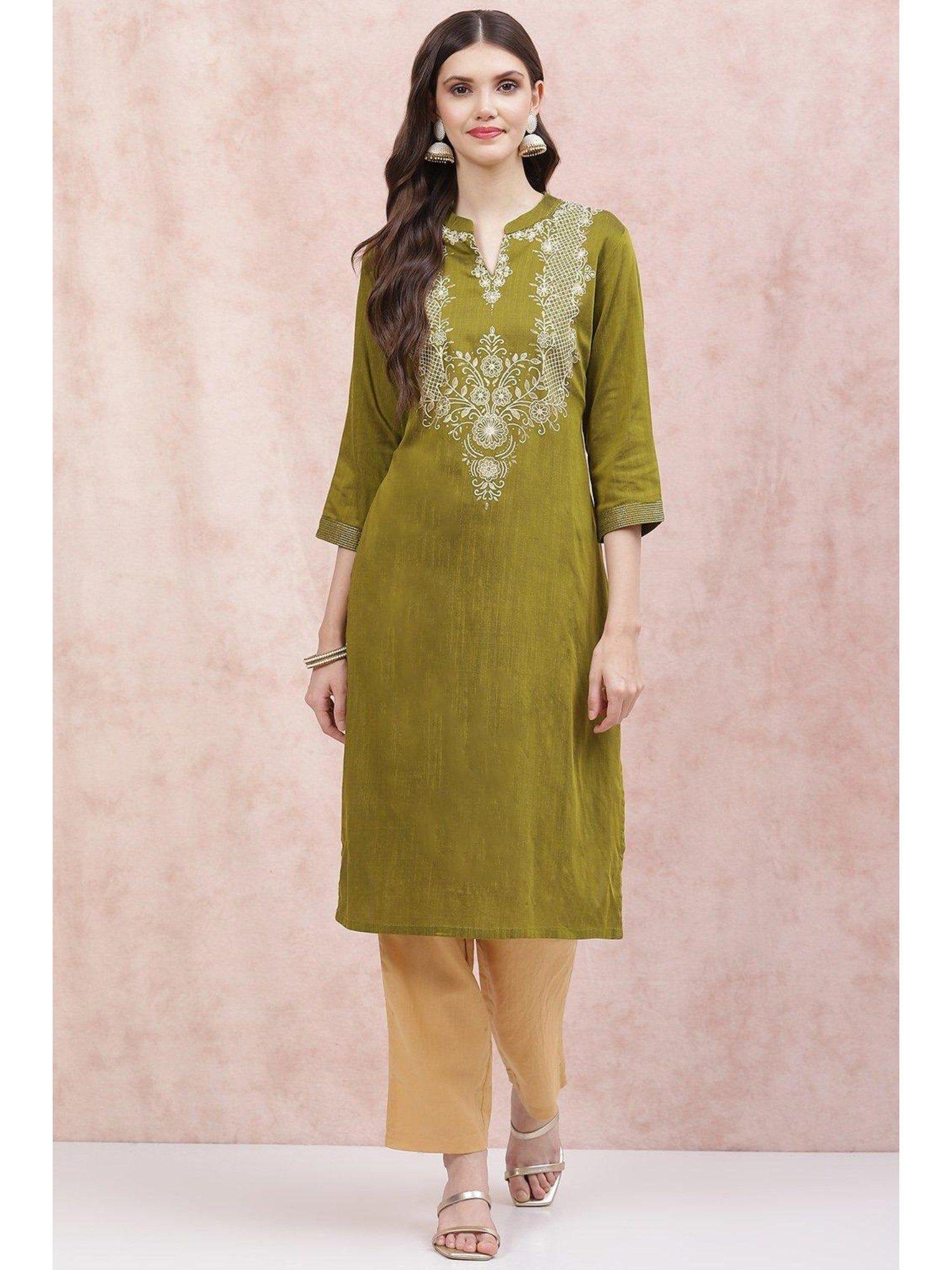 green printed kurta