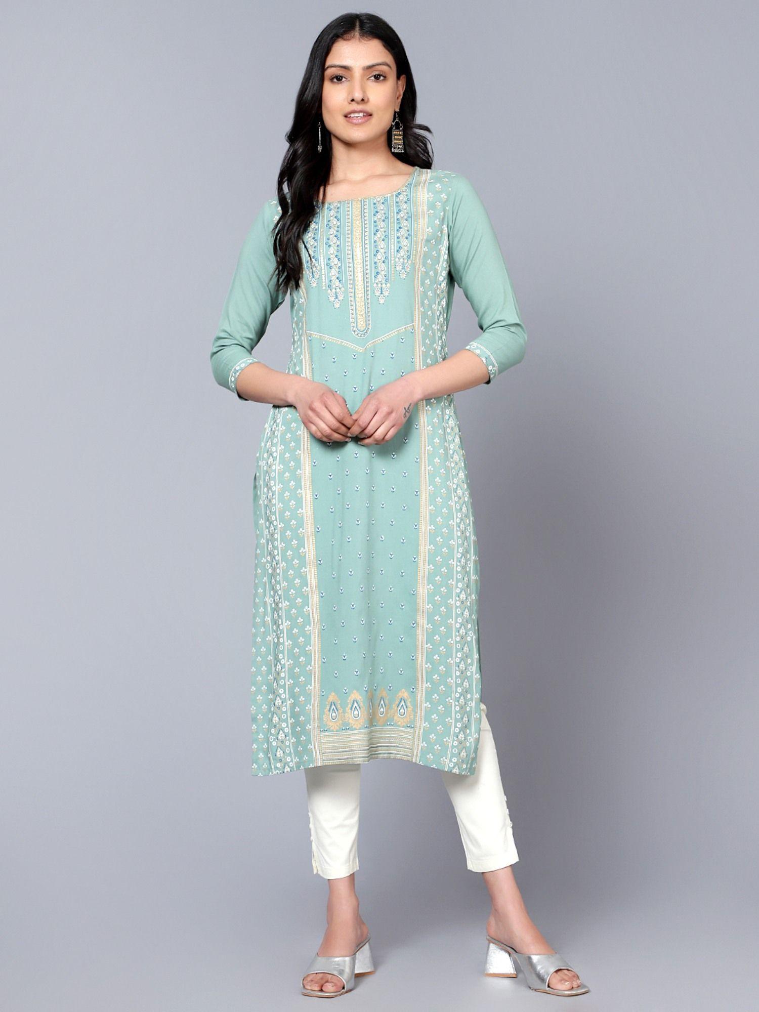 green printed kurta