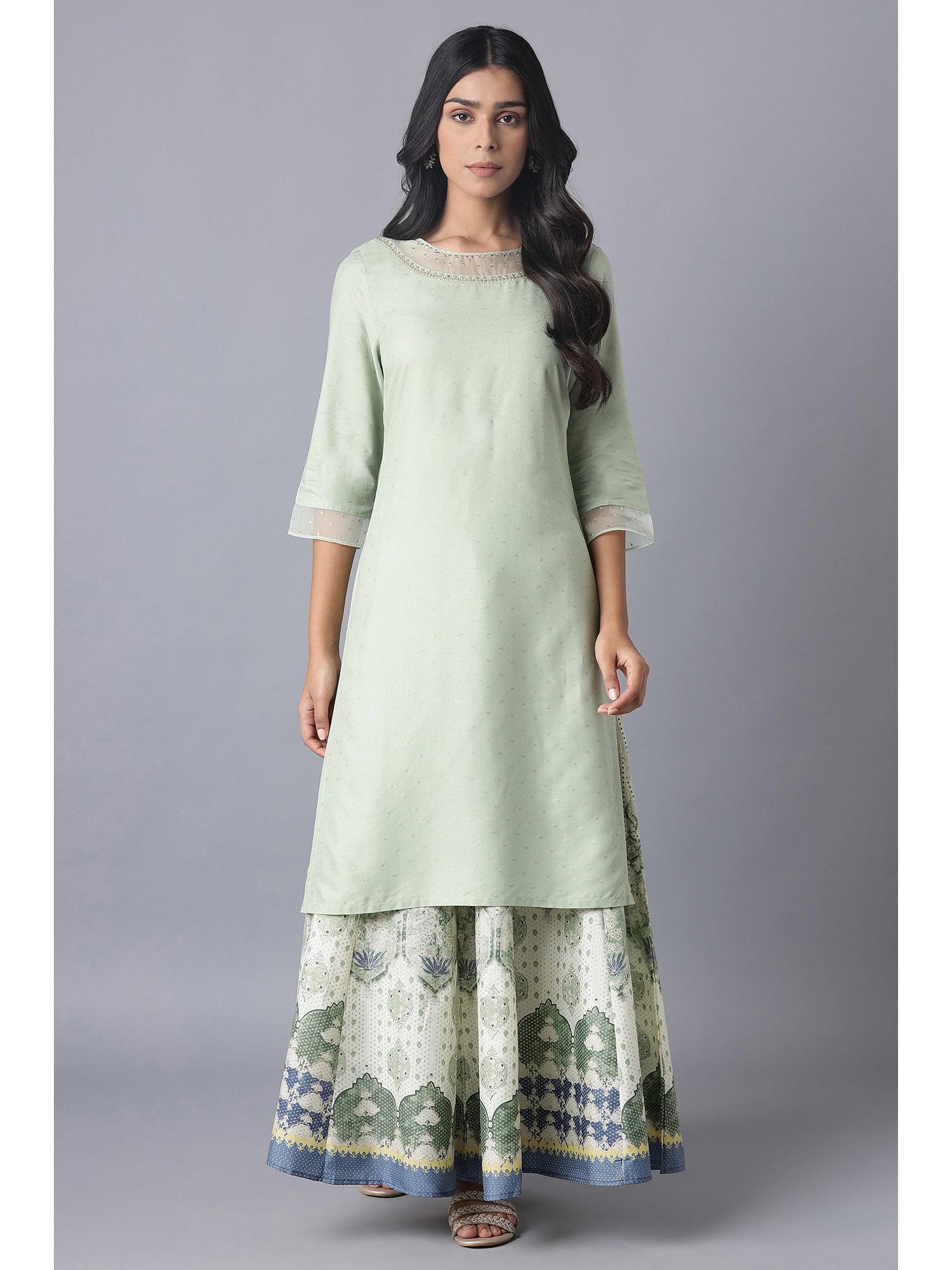 green printed kurta