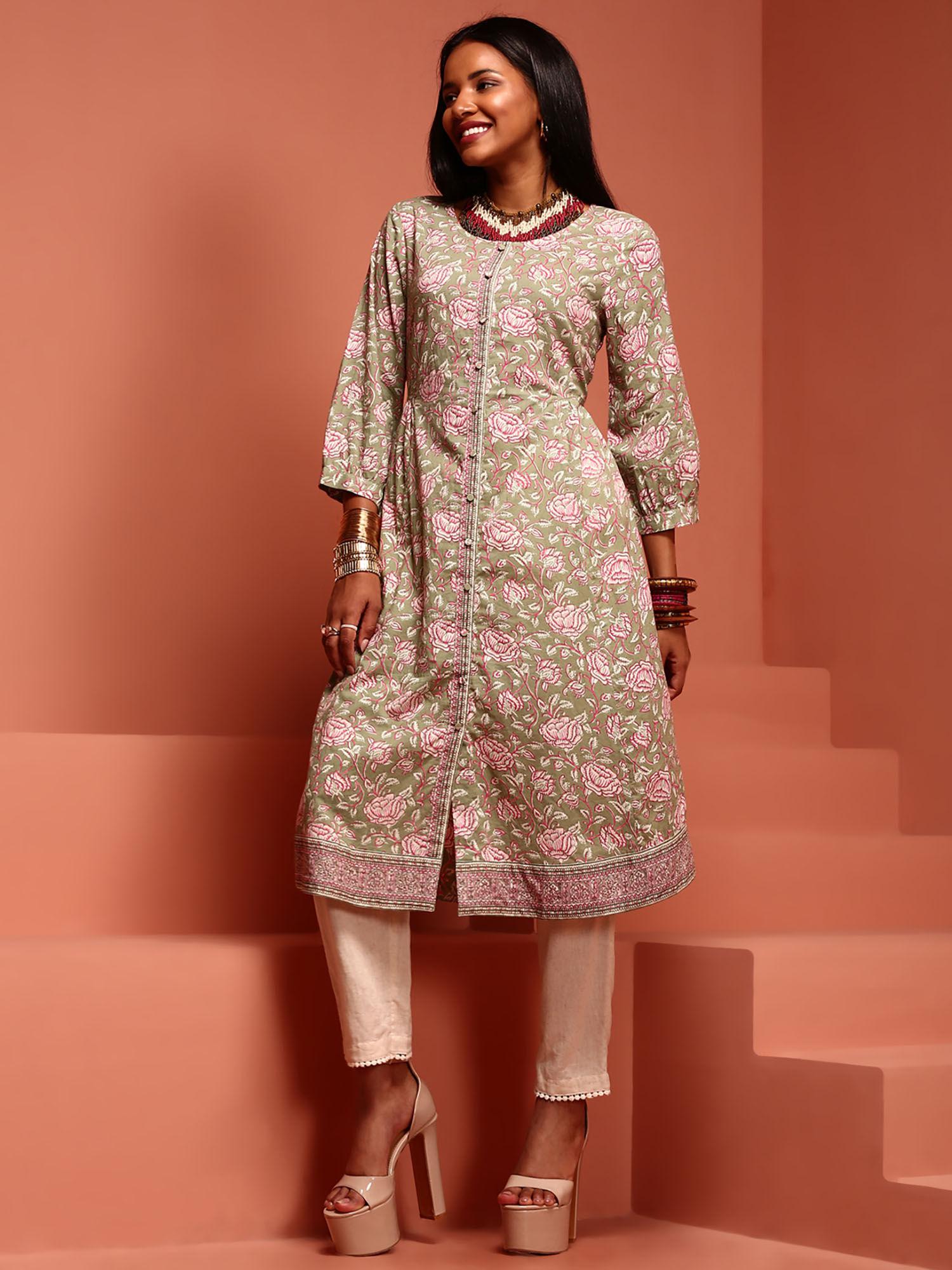 green printed kurta