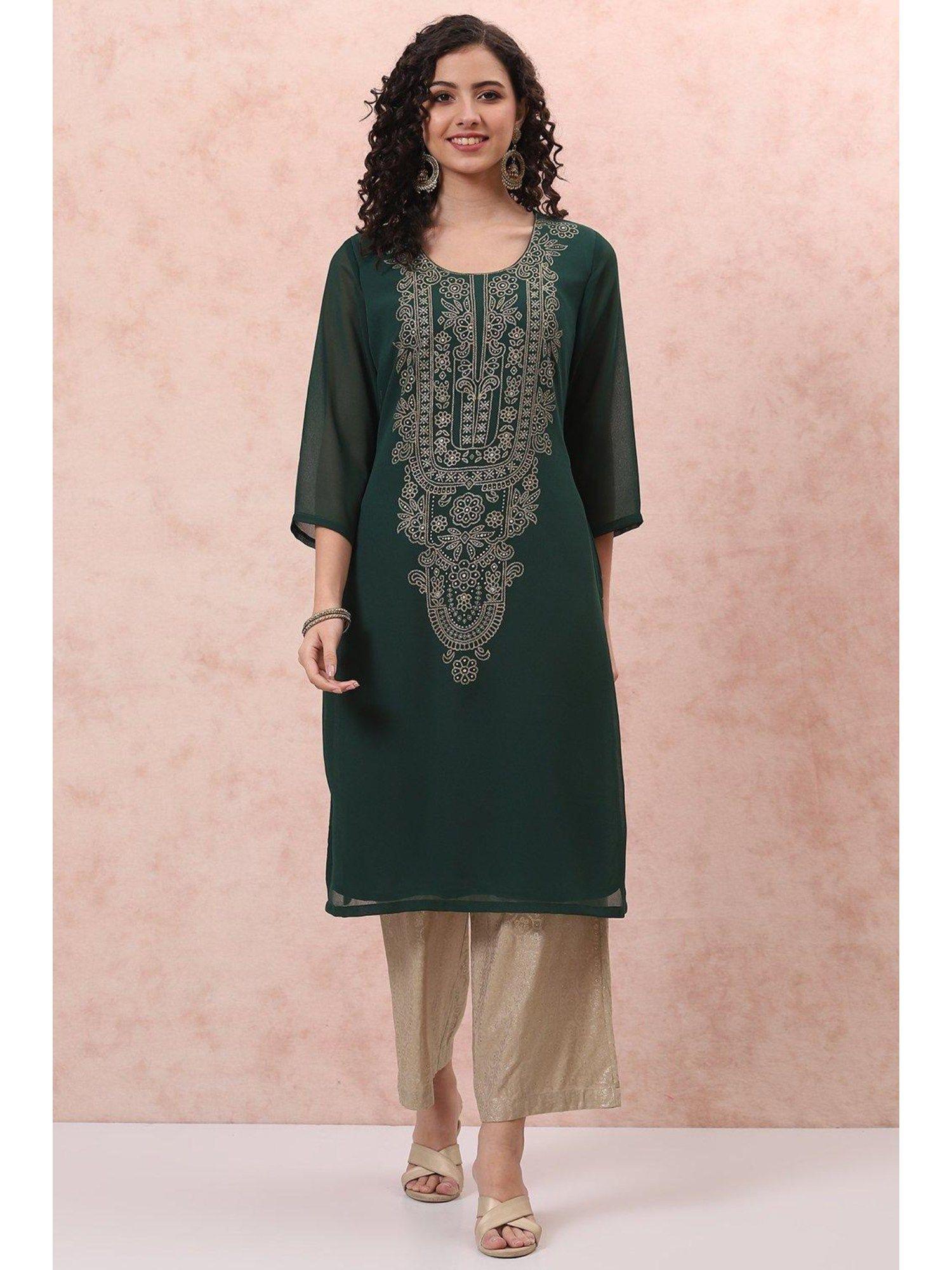 green printed kurta