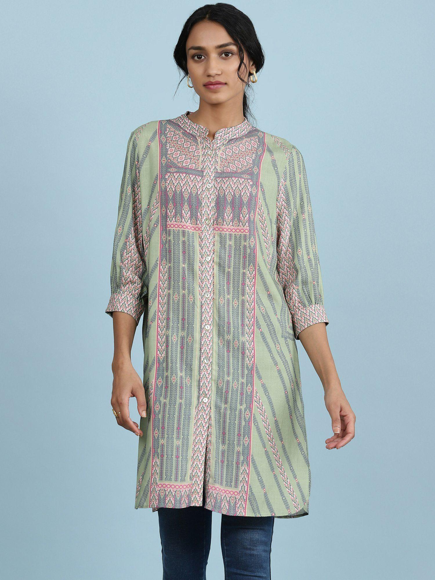 green printed kurta