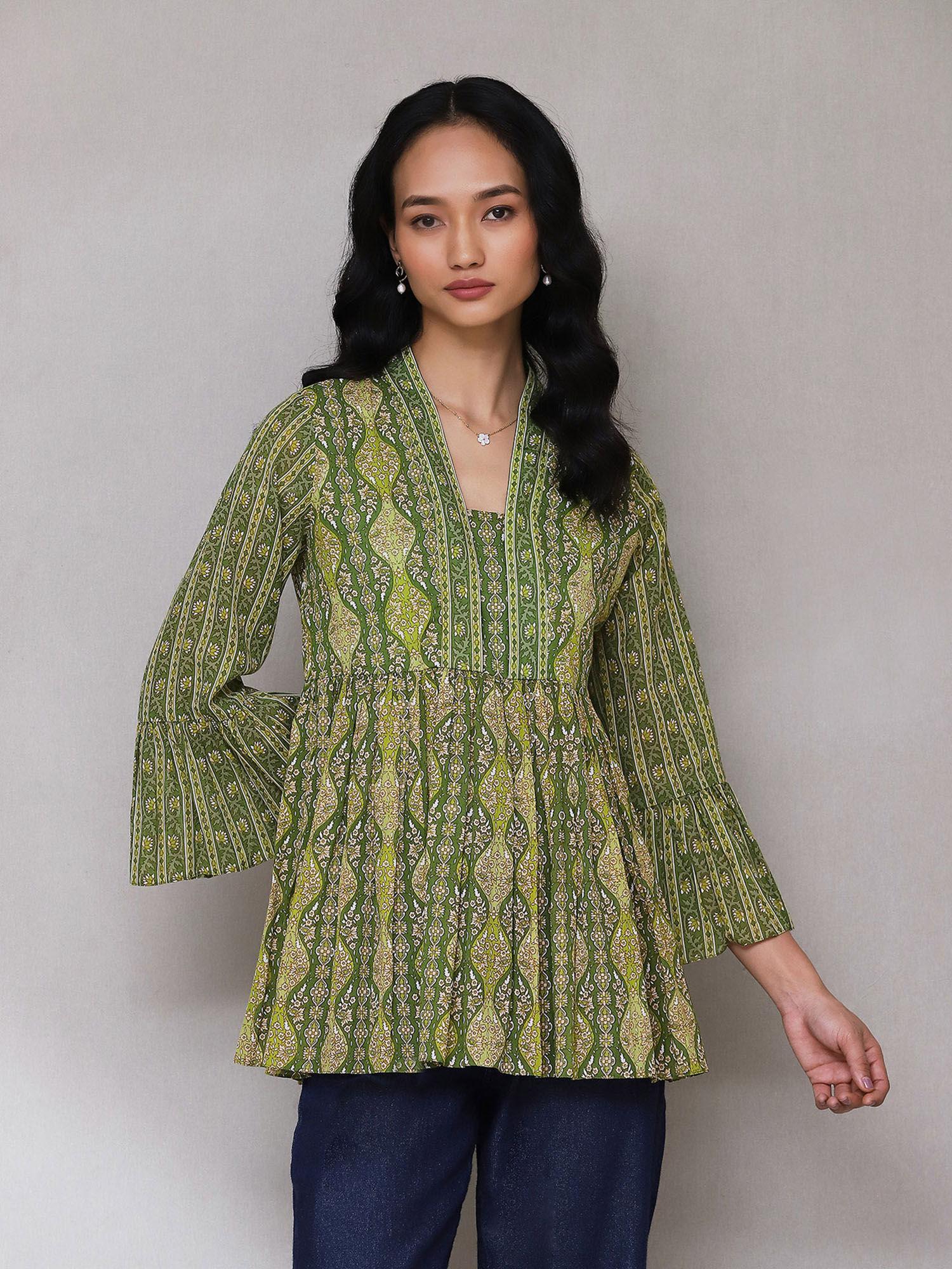 green printed kurti