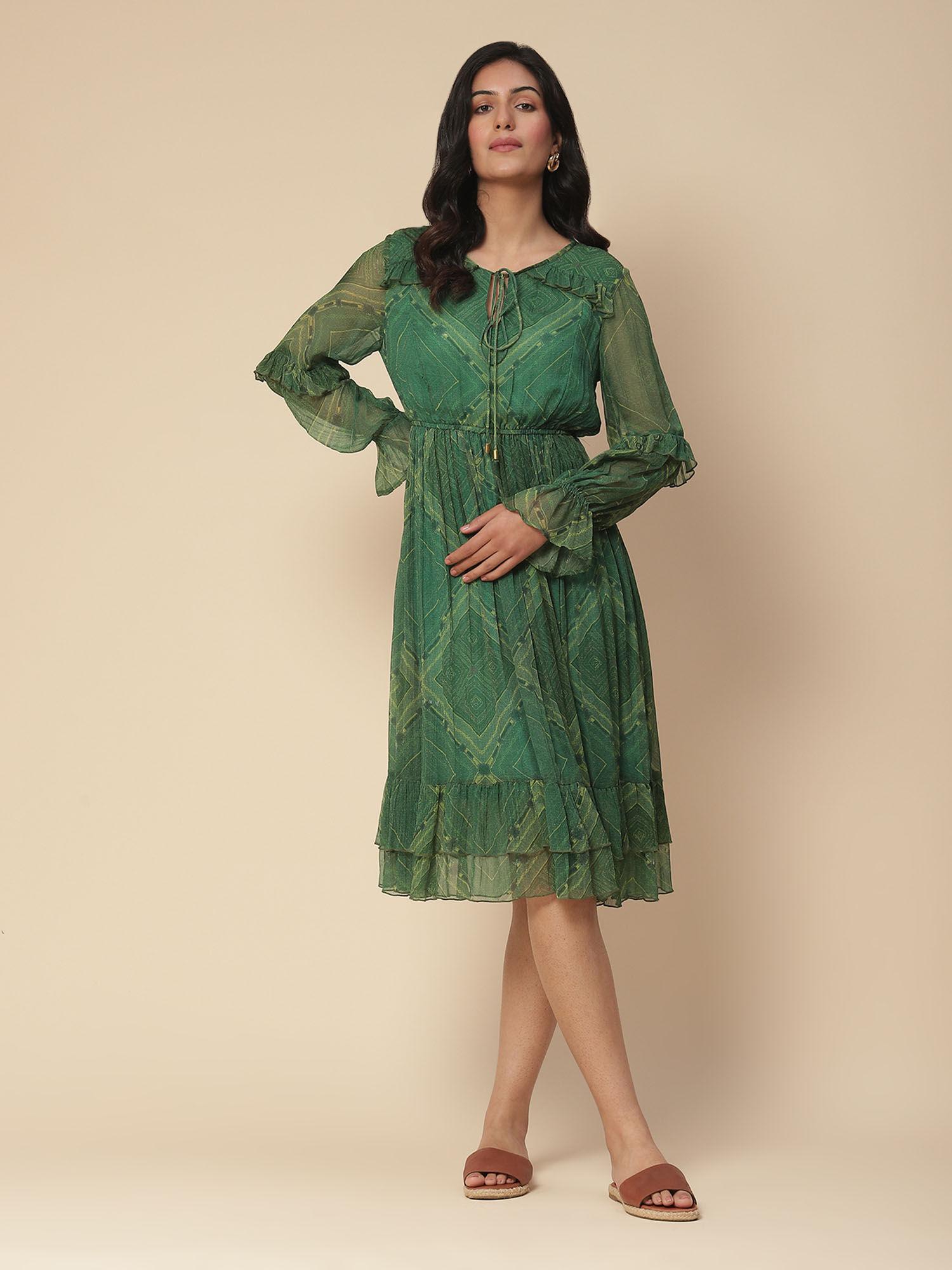 green printed midi dress