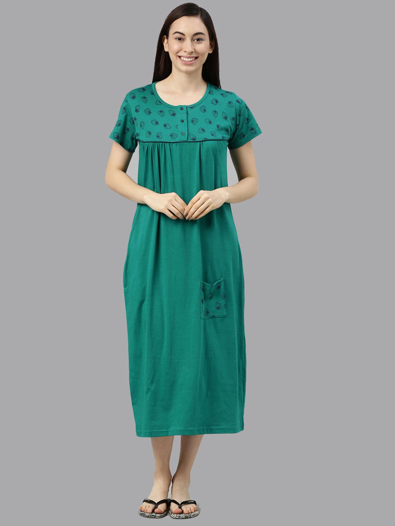 green printed nightdress for women