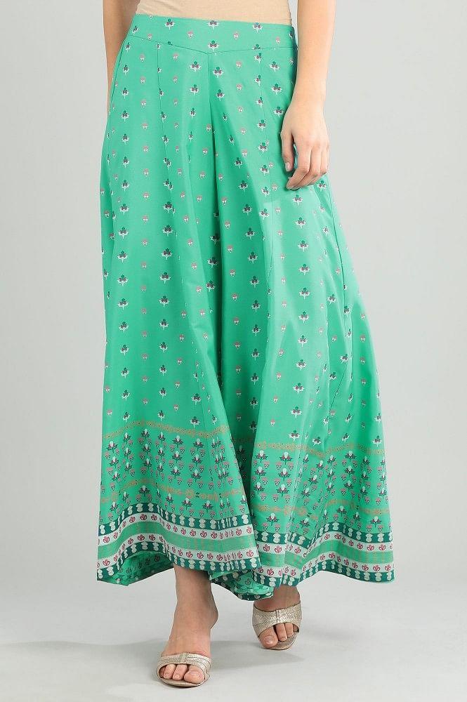 green printed palazzos