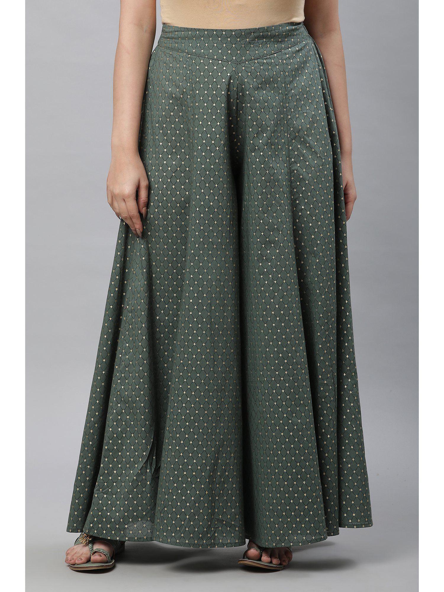 green printed semi-flared palazzo