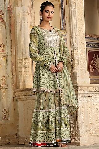 green printed sharara set