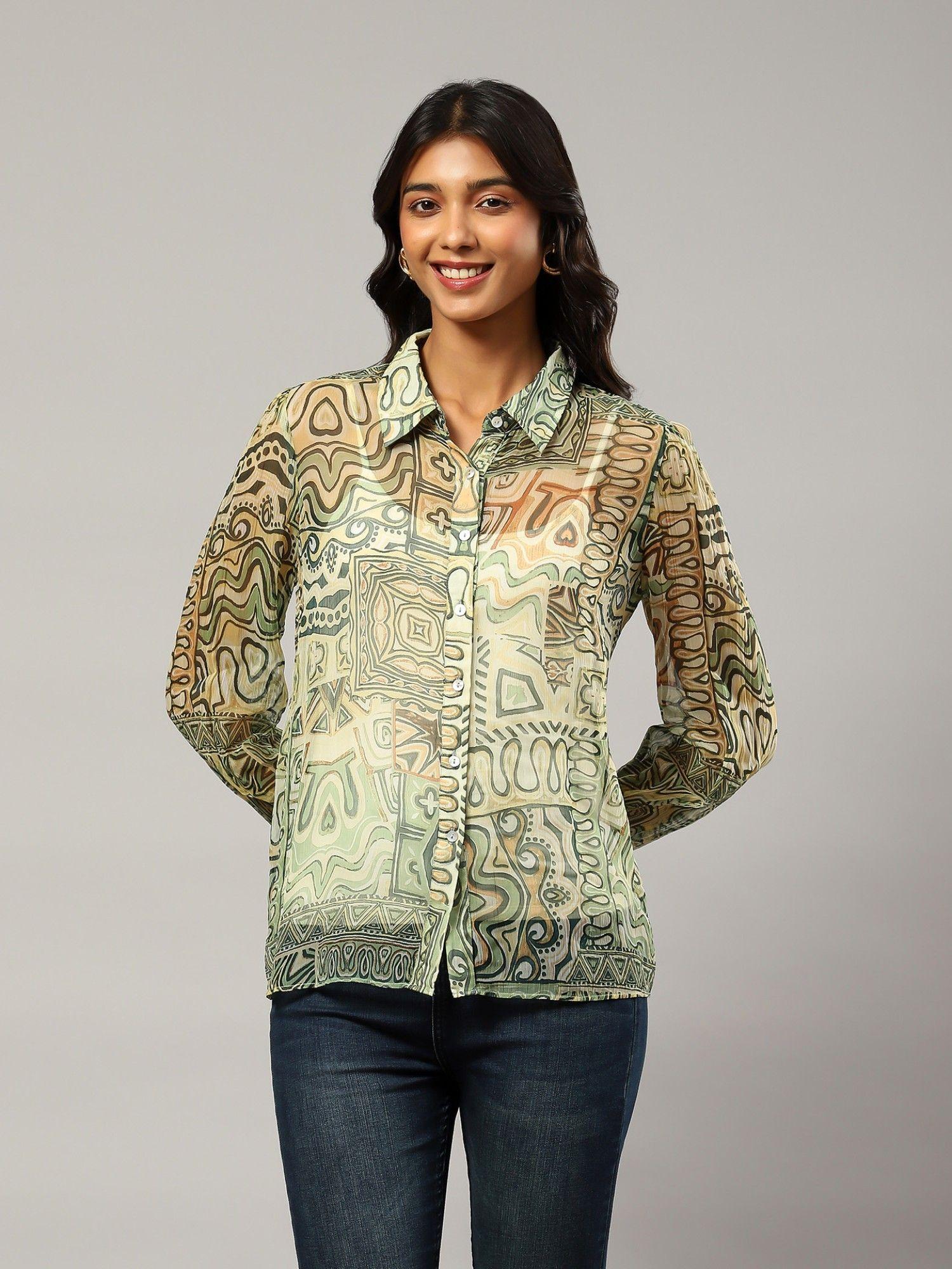 green printed shirt with inner (set of 2)