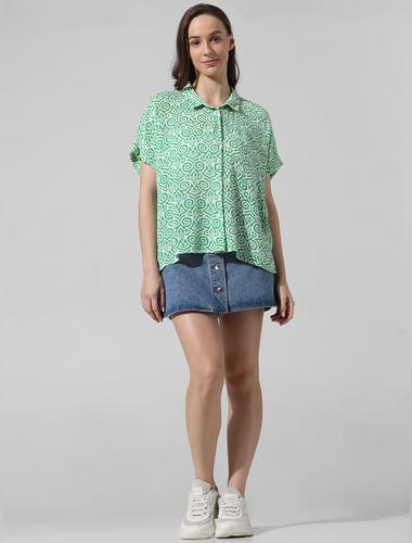 green printed shirt