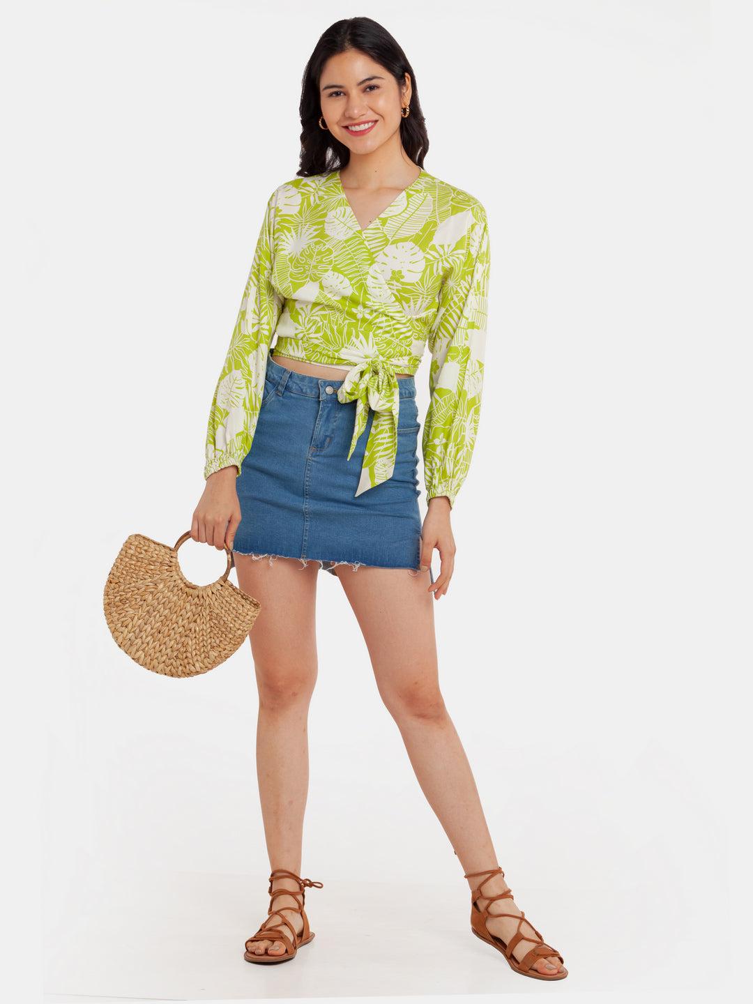 green printed top for women