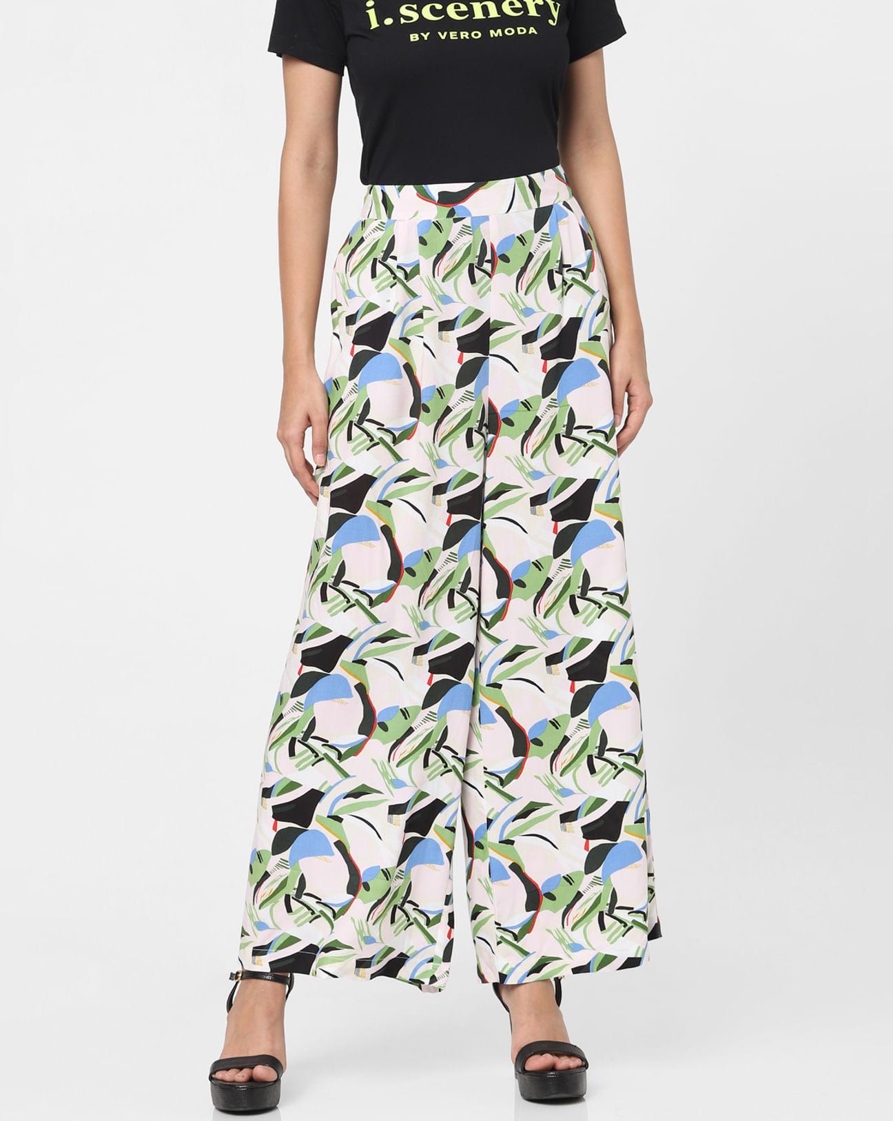 green printed trousers