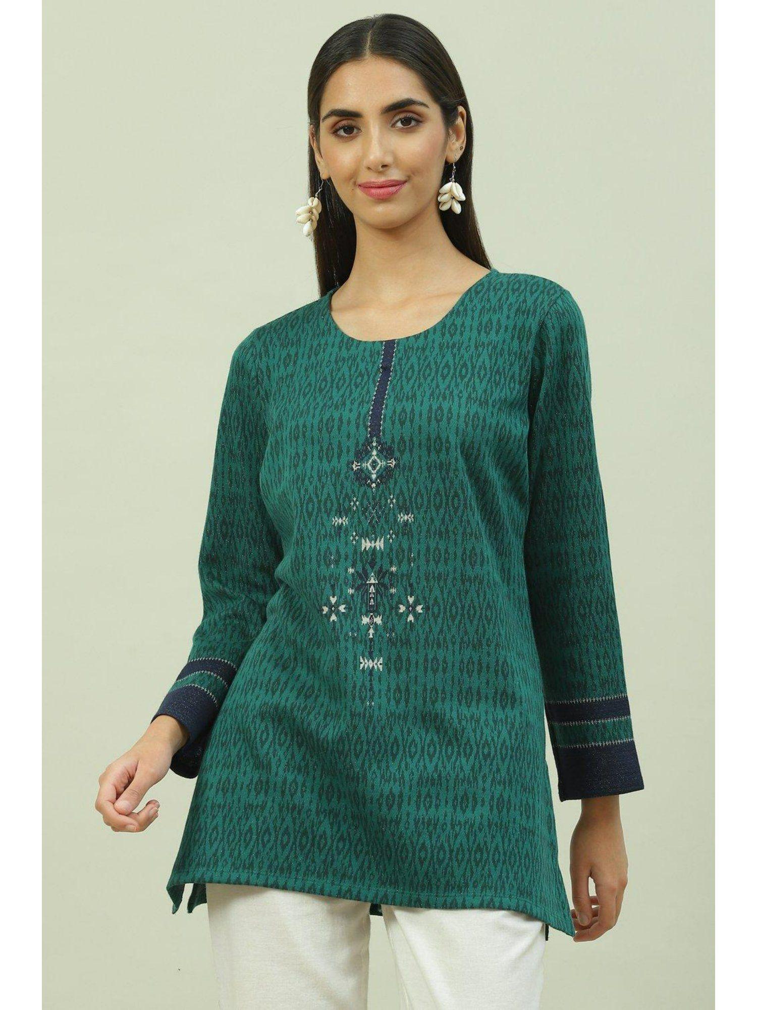 green printed tunic