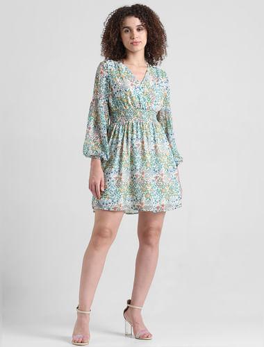 green printed wrap dress