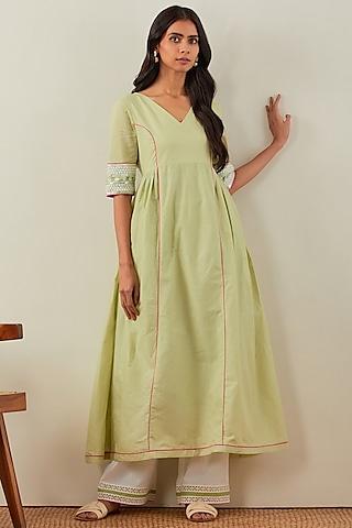 green pure cotton chikankari anarkali set