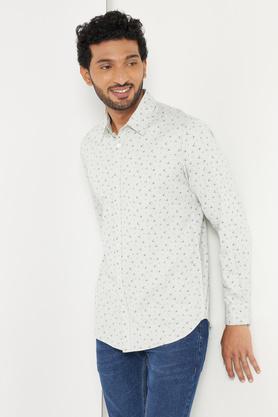 green pure cotton printed casual shirt for men - green