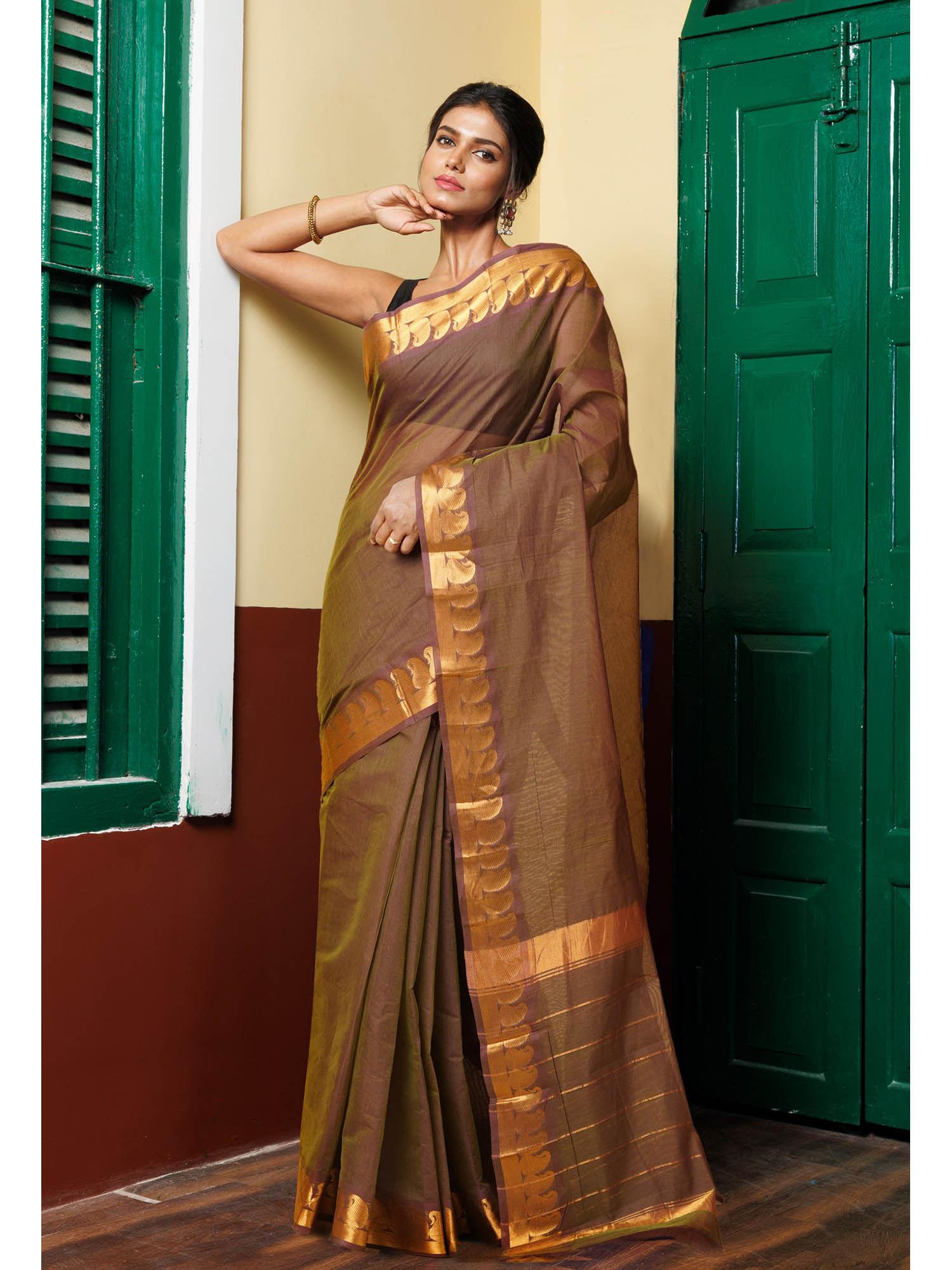 green pure handloom gadwal superfine cotton saree without blouse