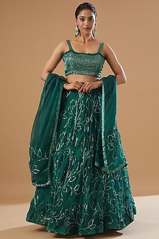 green pure organza embellished lehenga set