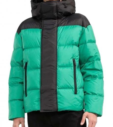 green quilted logo puffer jacket