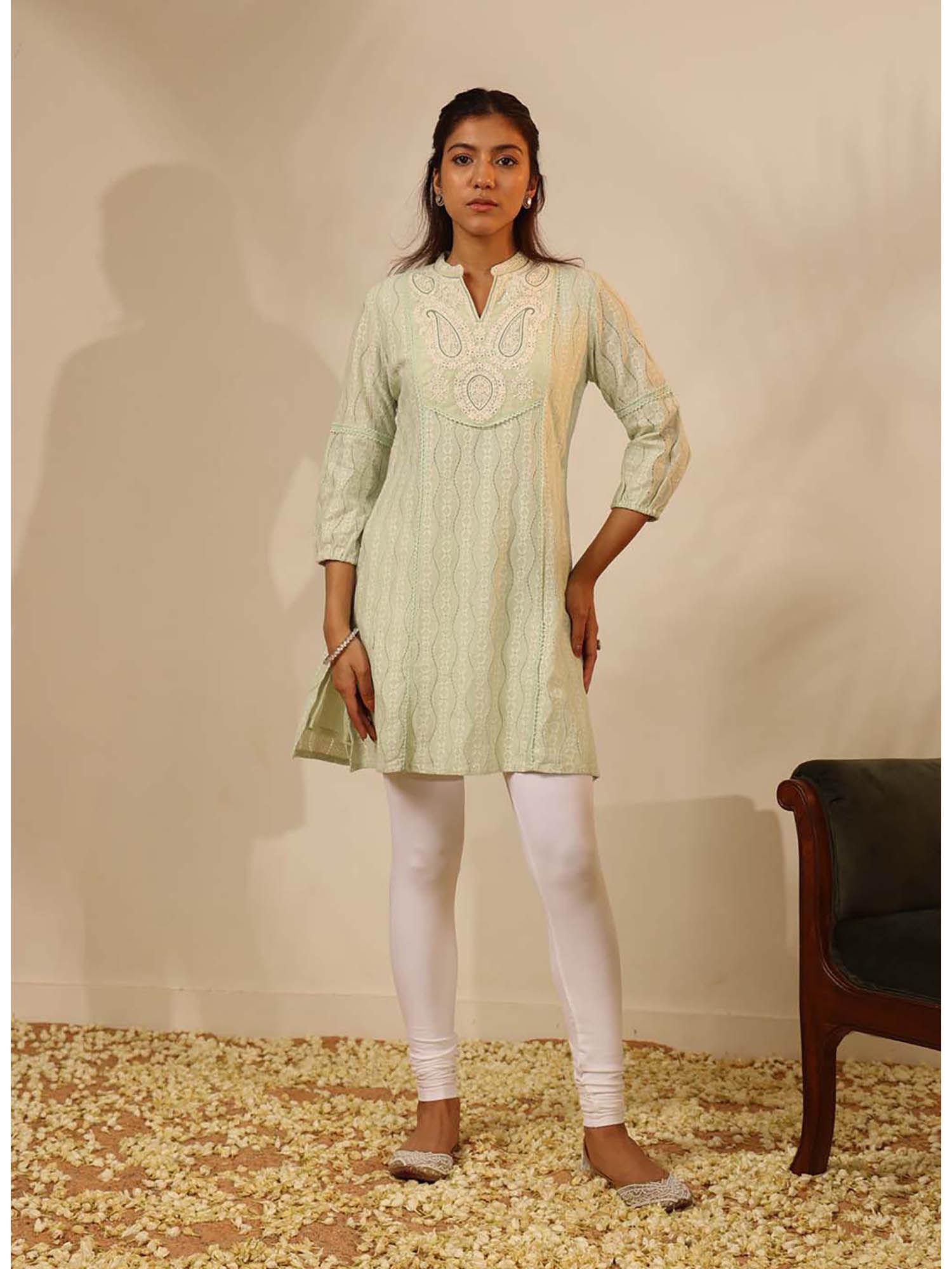 green raschel net embroidered kurti for women