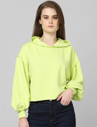 green raw edge hooded t-shirt