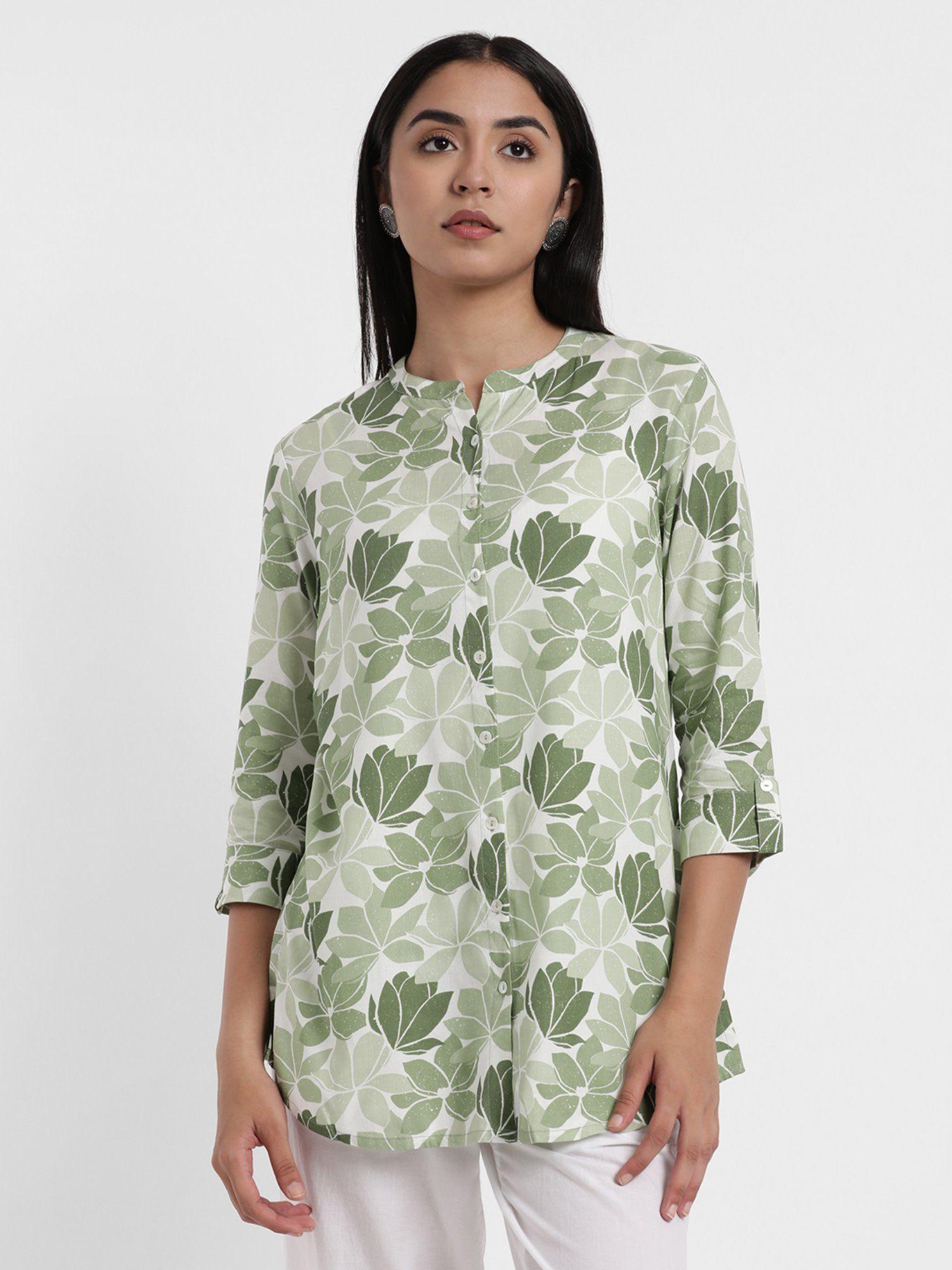 green rayon abstract printed tunic