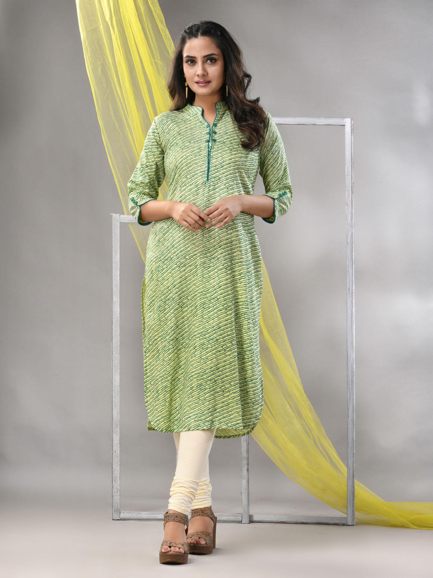 green rayon leheriya printed straight kurta