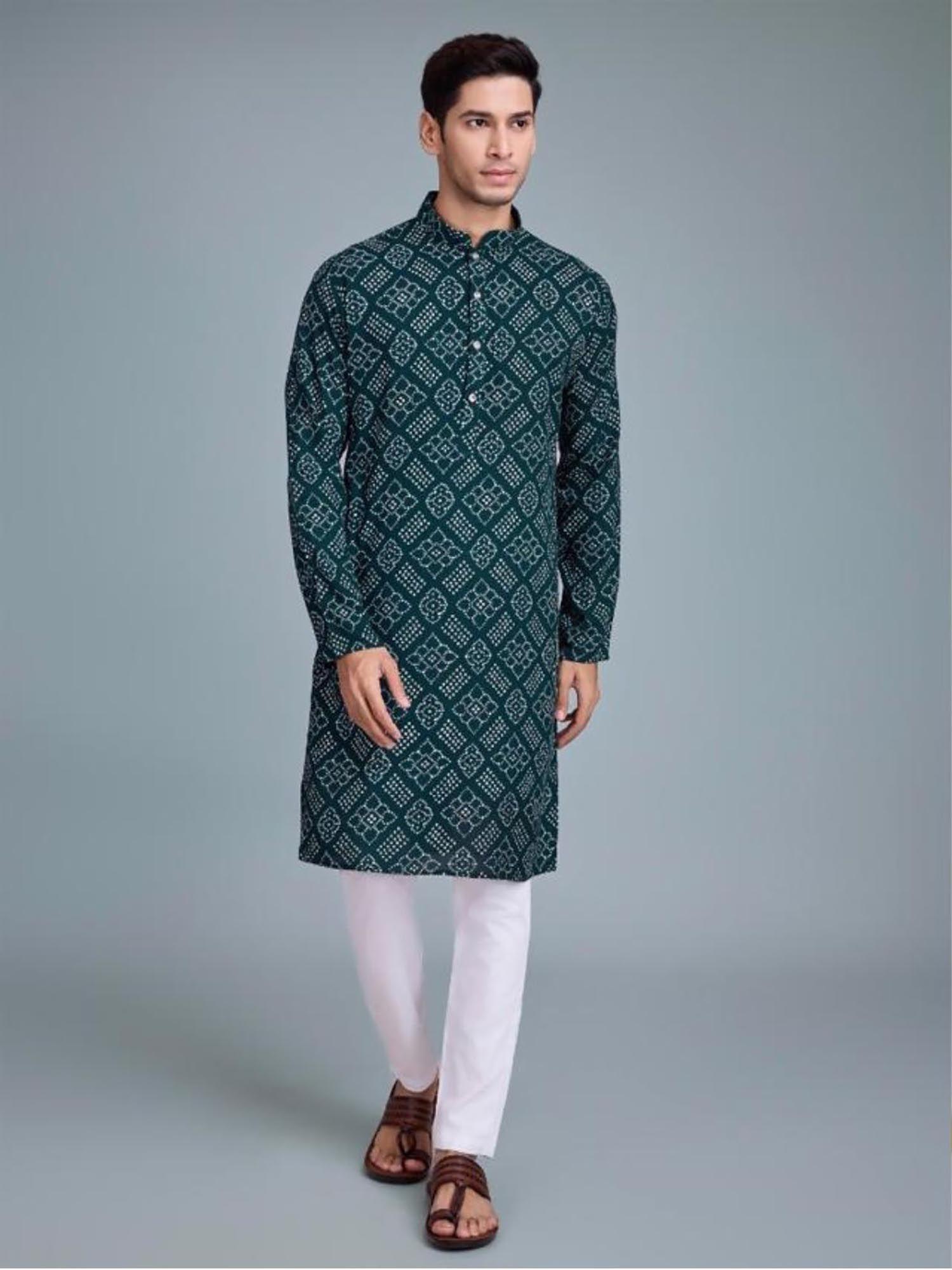 green rayon printed stitched kurta