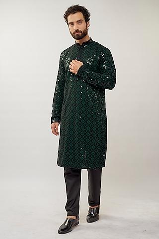 green rayon sequins embroidered kurta set