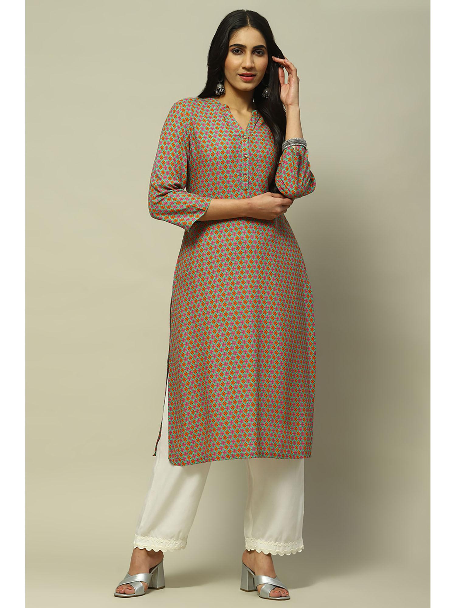 green rayon straight kurta