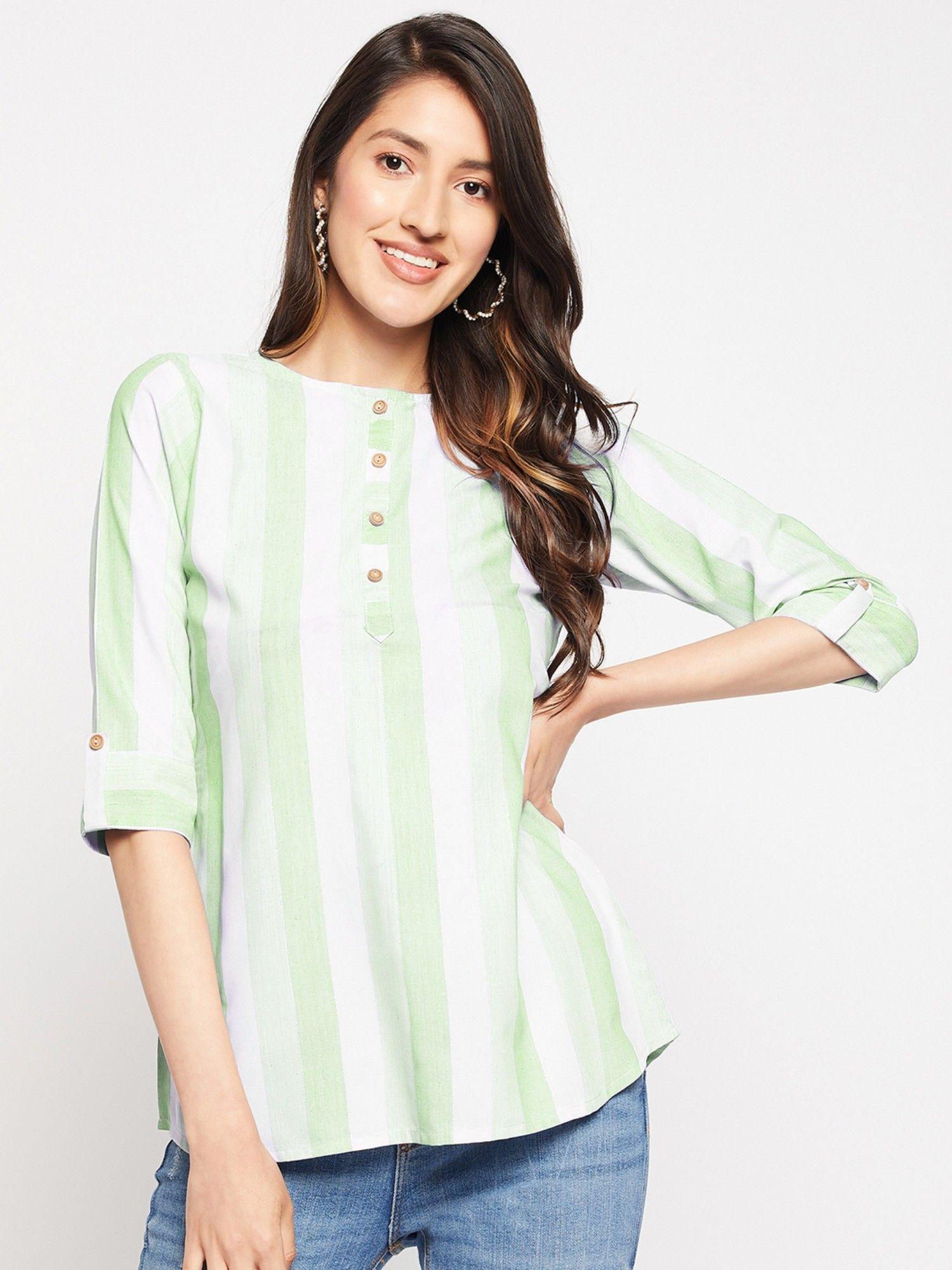 green rayon stripes printed a-line tunic