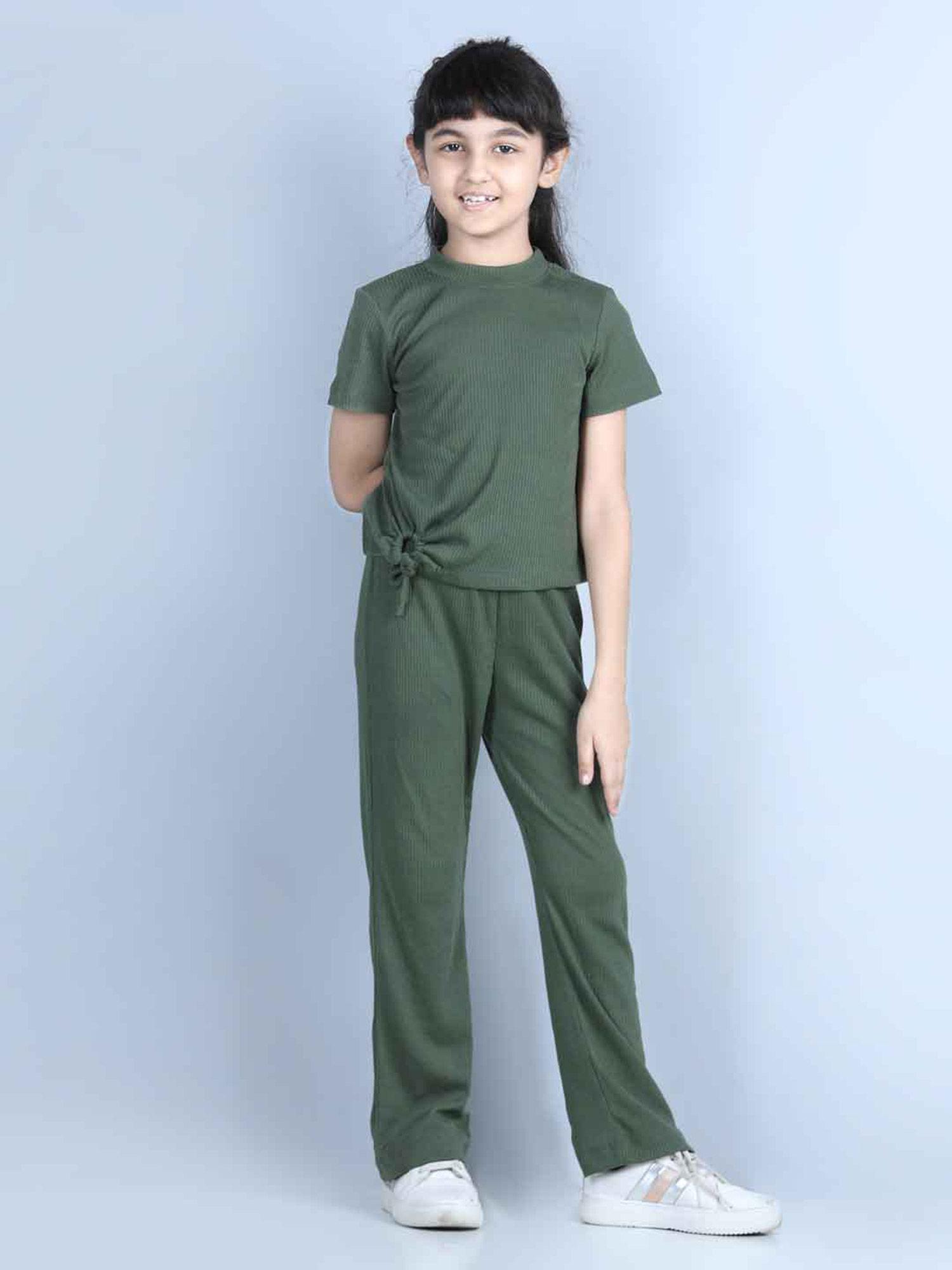 green ribbed co-ord for girls (set of 2)