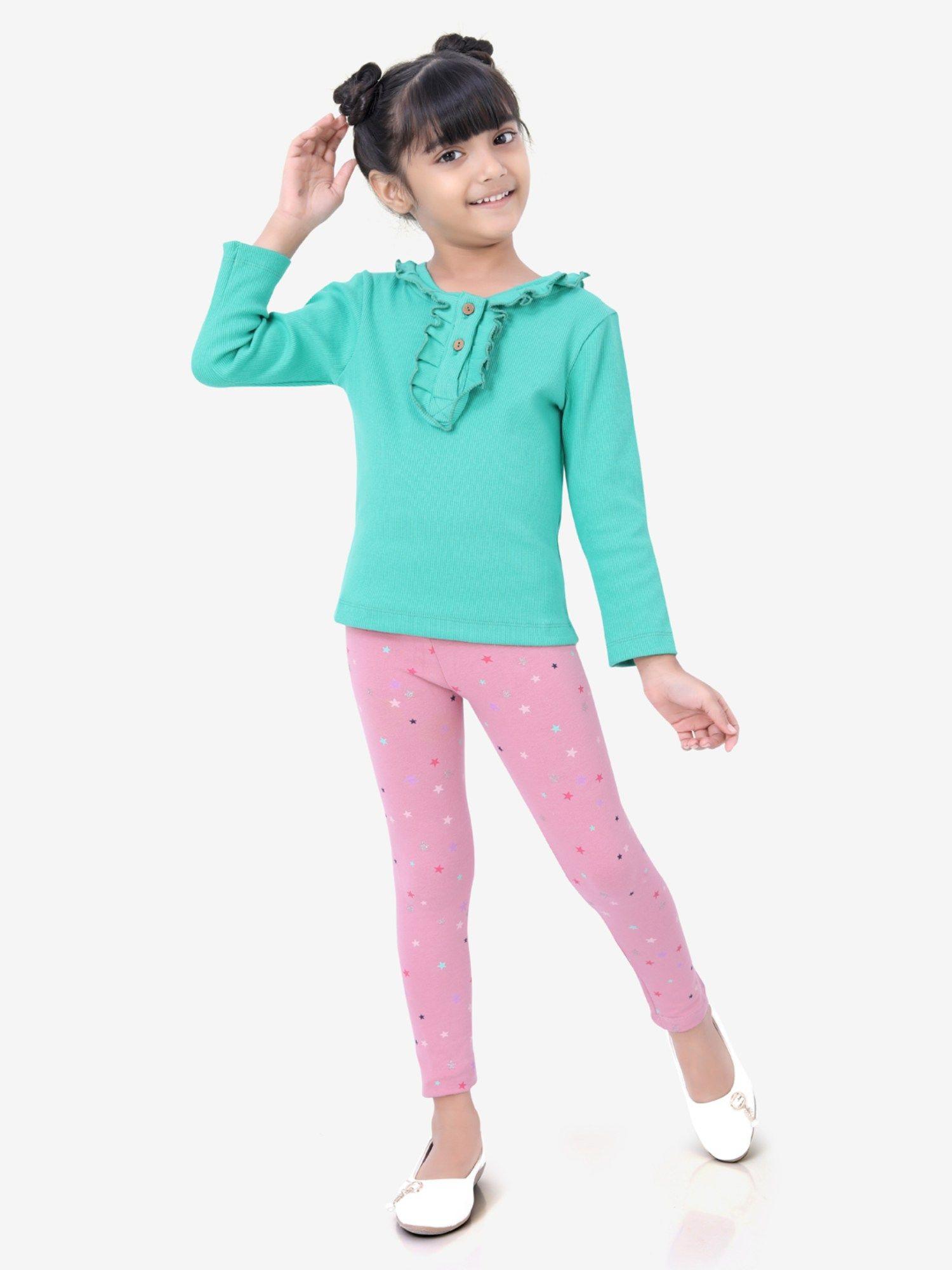 green ribbed full sleeve t shirt for girls