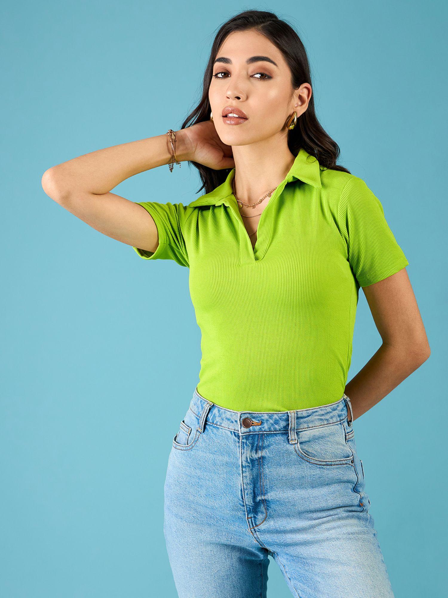 green ribbed polo bodysuit