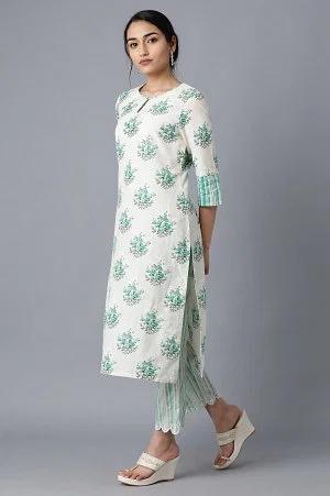 green round neck floral kurta