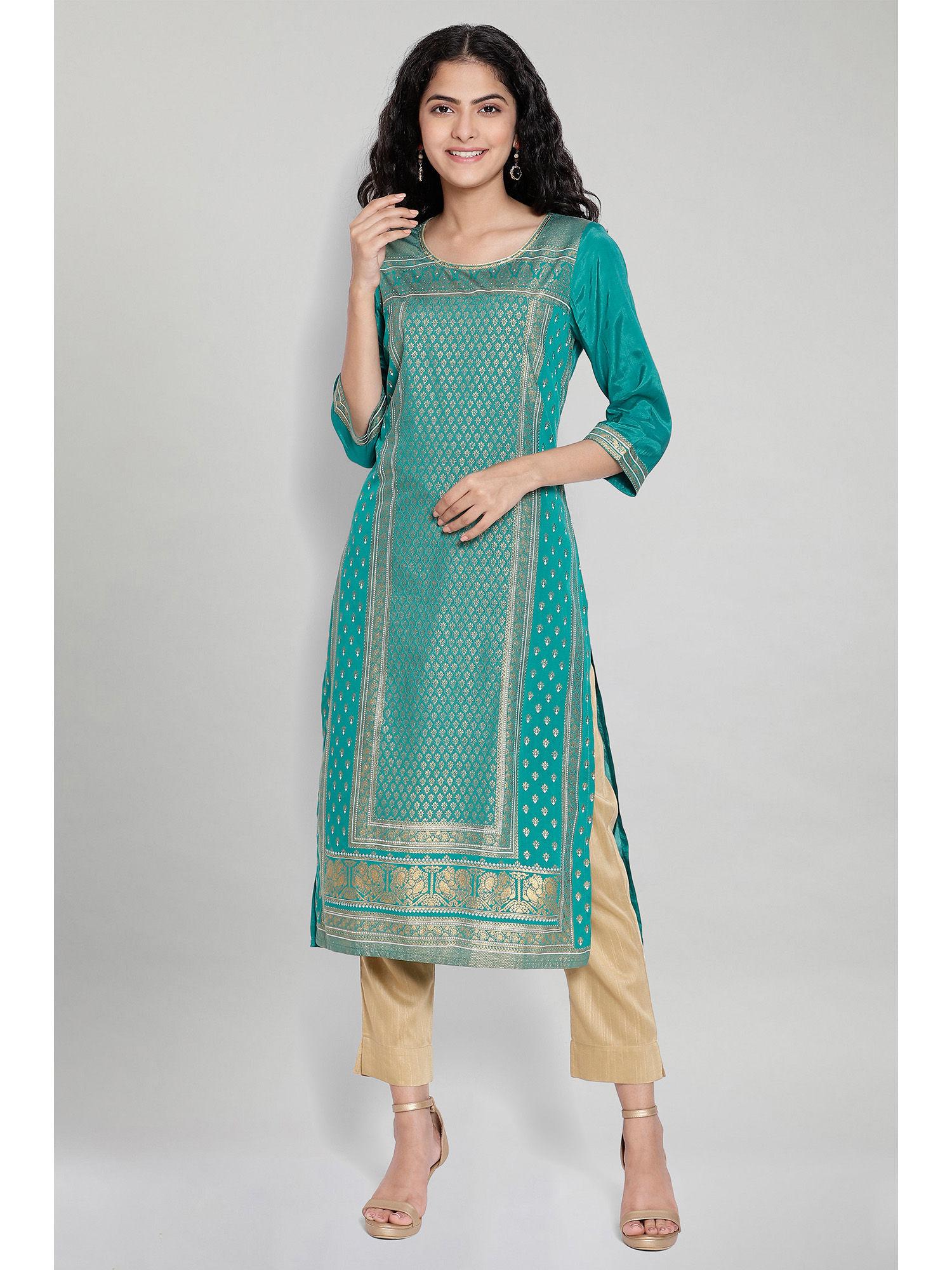 green round neck printed kurta