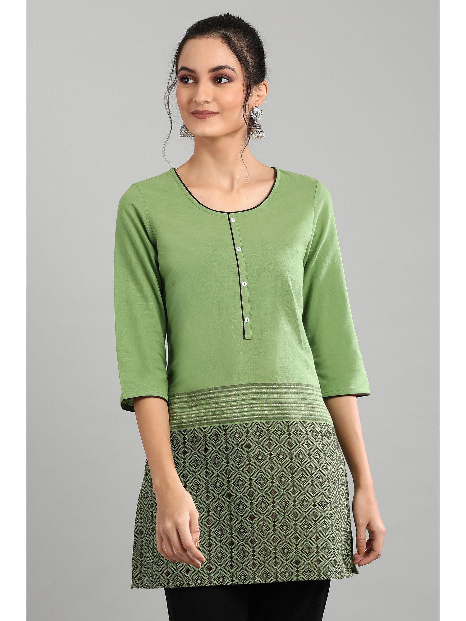 green round neck printed yarn-dyed kurti