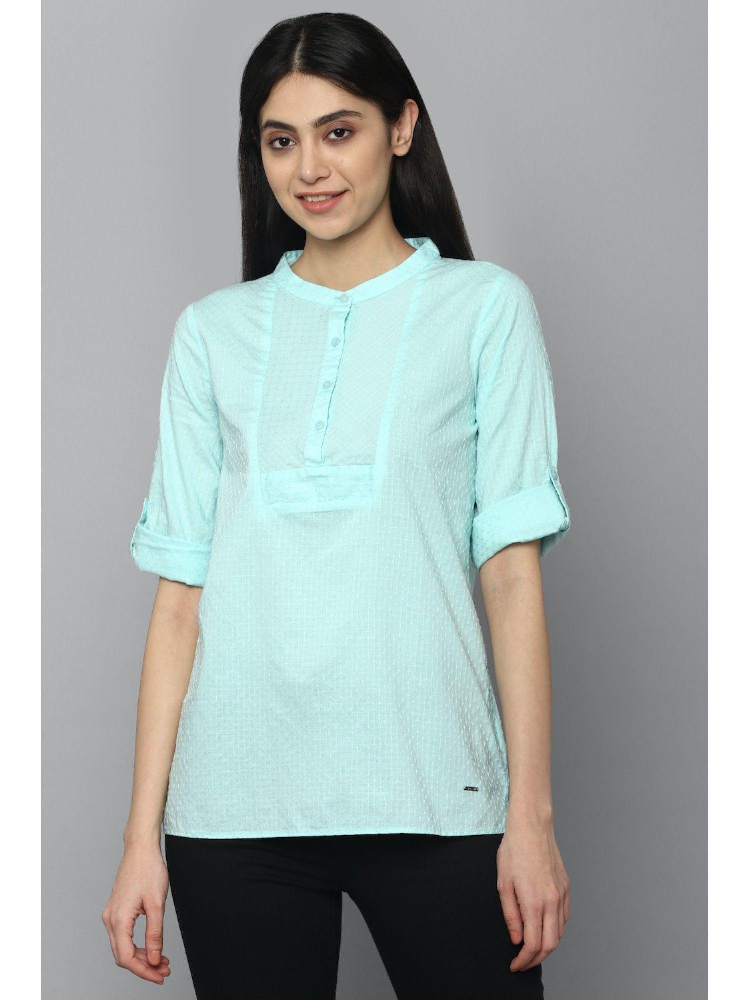 green round neck solid-plain tops