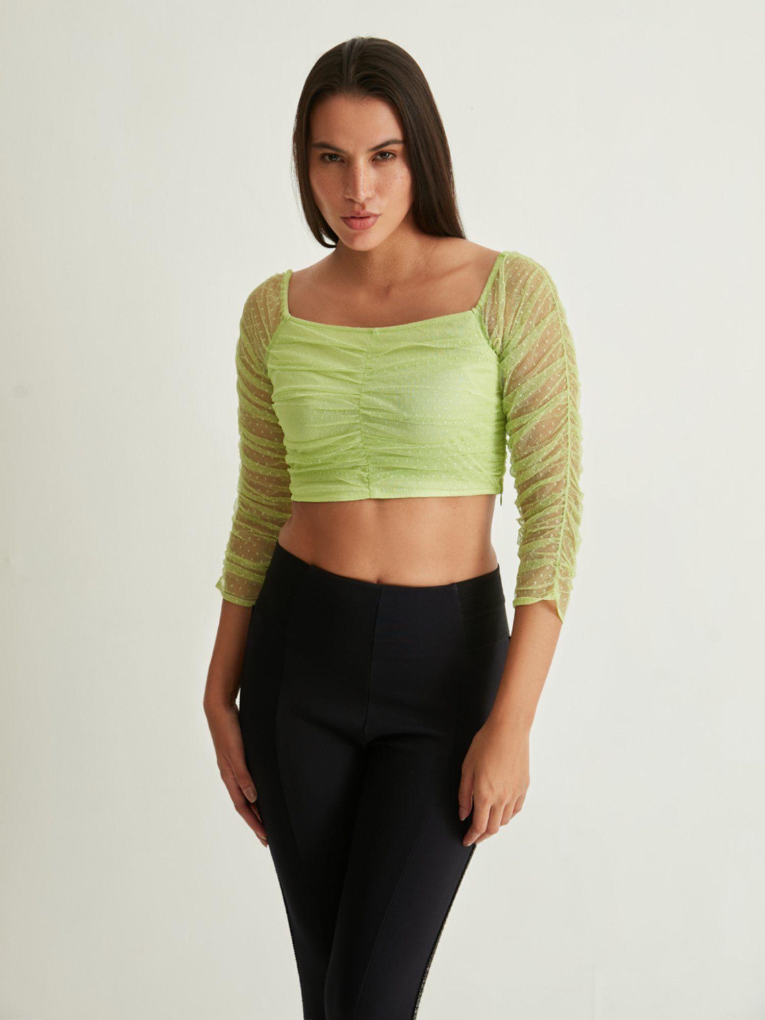 green ruched crop top