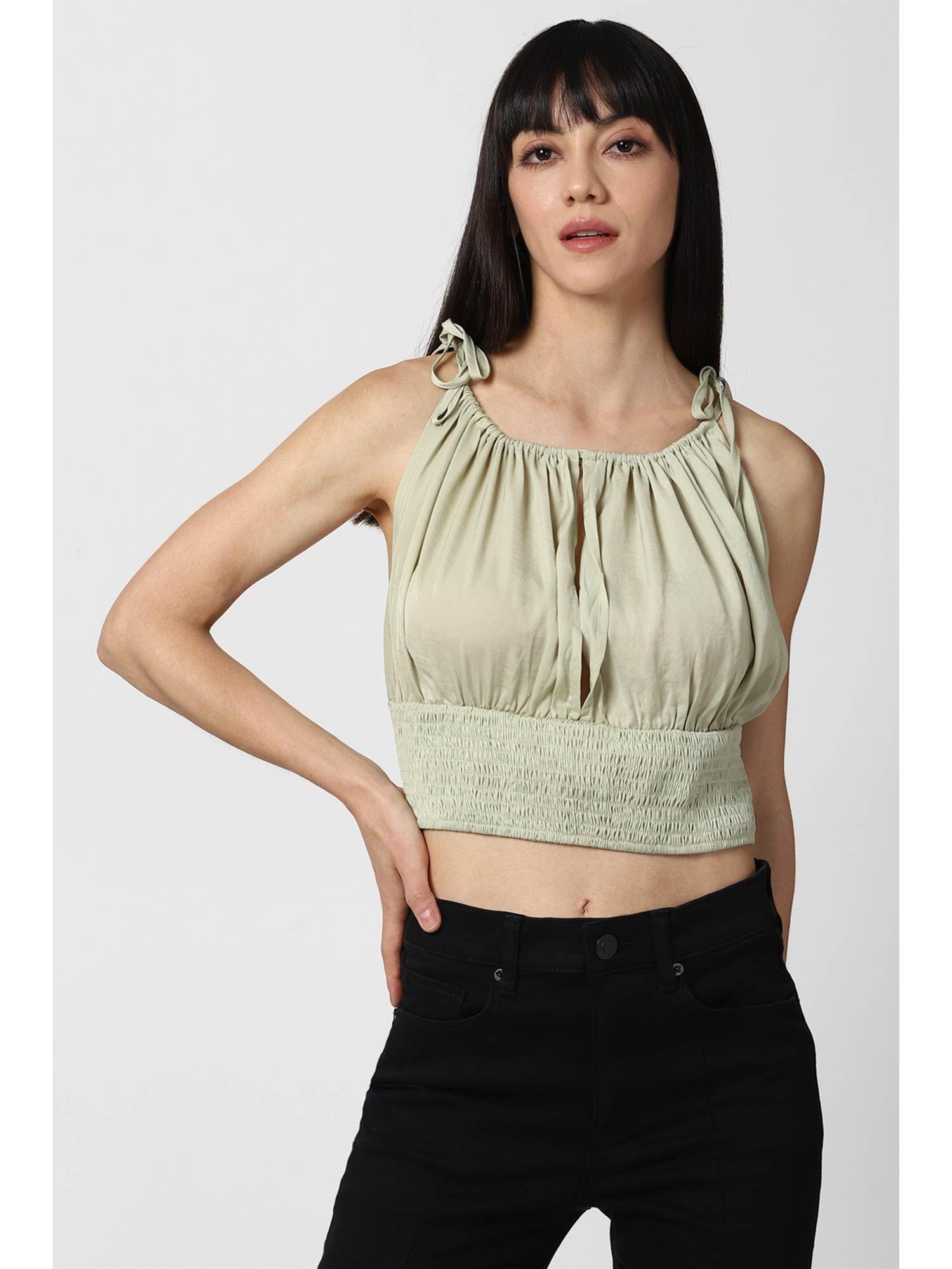 green ruched crop tops