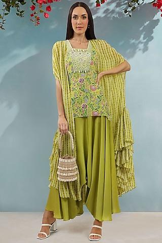 green ruffled cape set