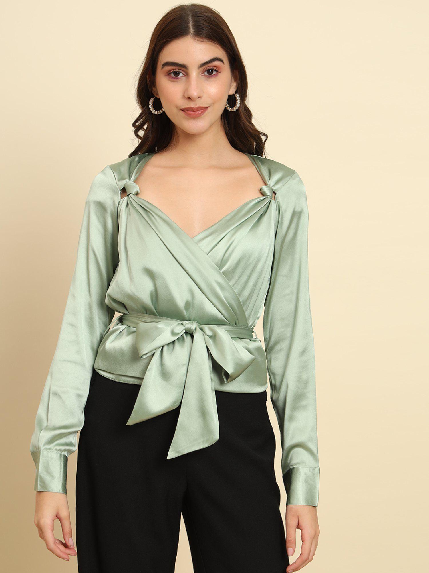 green satin knot detail top (set of 2)