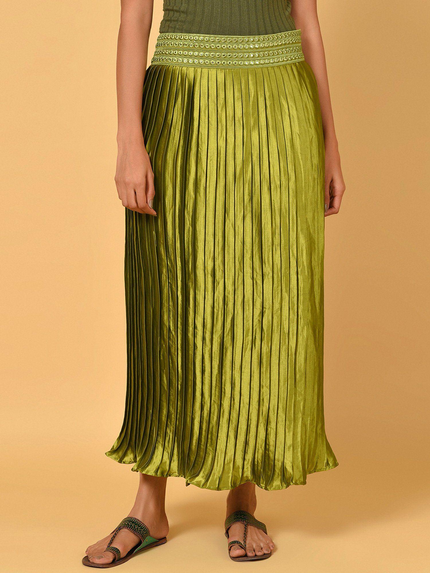 green satin solid ethnic skirt