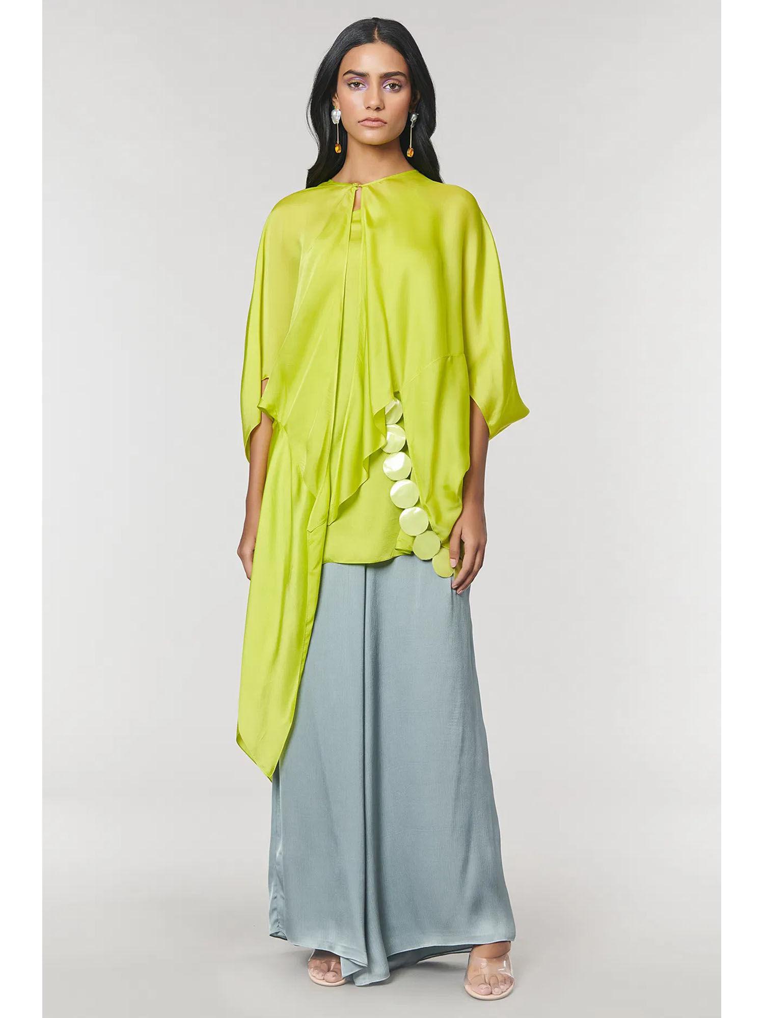 green scalloped detailed asymmetrical cape with inner (set of 2)